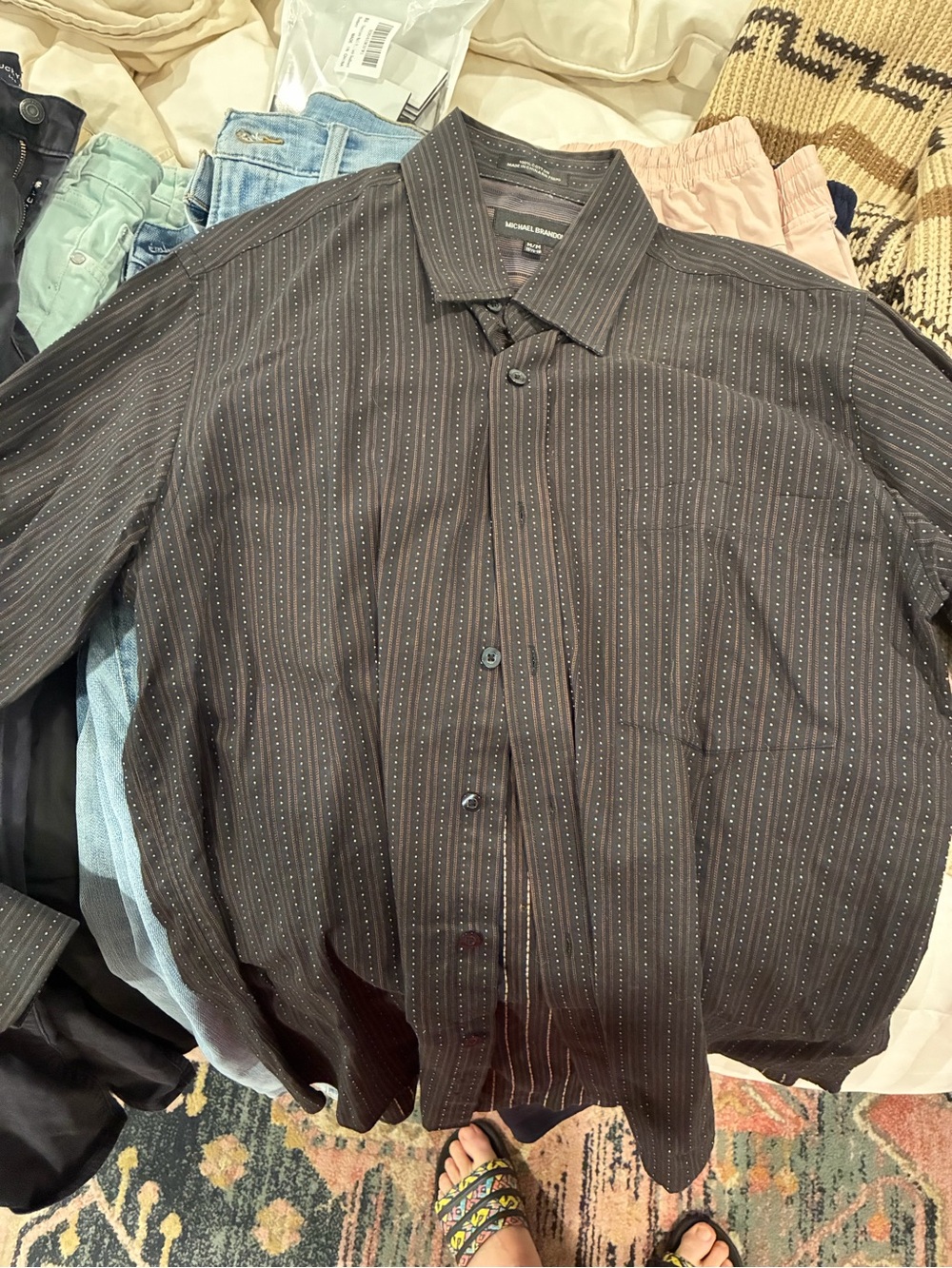 Michael Brandon Brown Striped Button-Up Shirt Jacket
